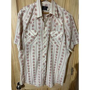 Vintage Sears Western Wear Mens Shirt Mother of Pearl Snap Floral Motif Size L